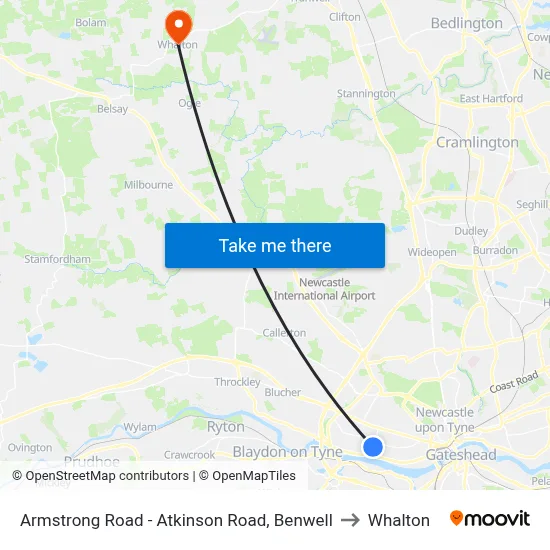 Armstrong Road - Atkinson Road, Benwell to Whalton map