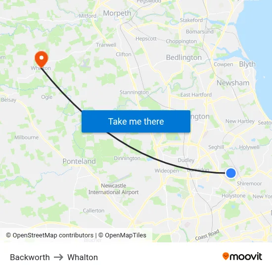 Backworth to Whalton map