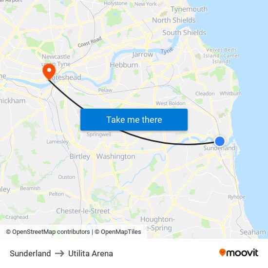 Sunderland to Utilita Arena map