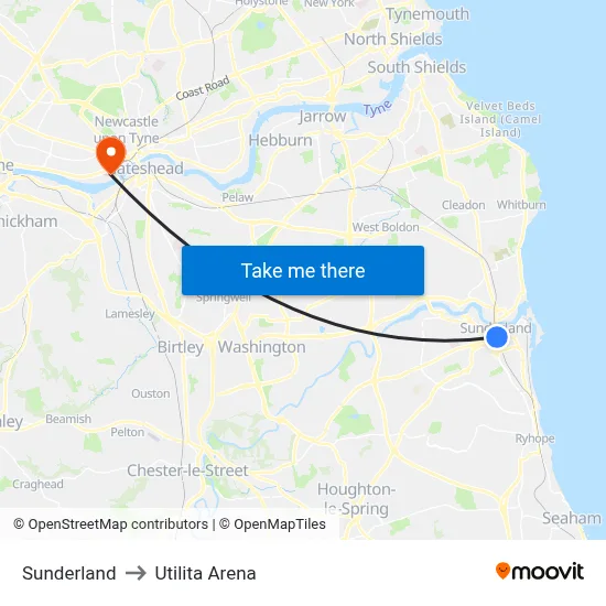 Sunderland to Utilita Arena map