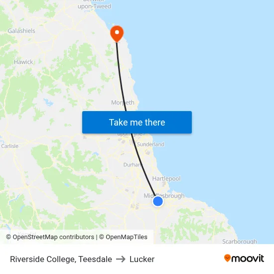 Riverside College, Teesdale to Lucker map