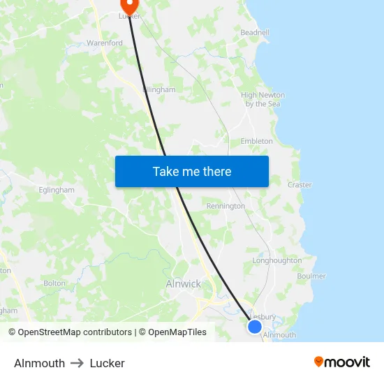 Alnmouth to Lucker map