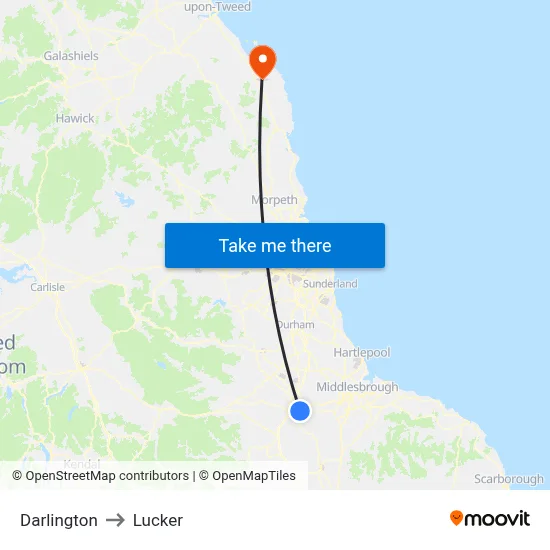 Darlington to Lucker map