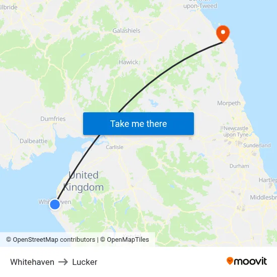 Whitehaven to Lucker map