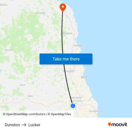 Dunston to Lucker map