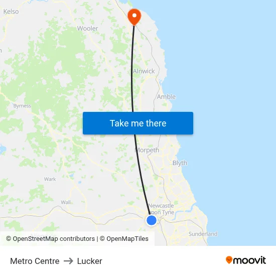 Metro Centre to Lucker map