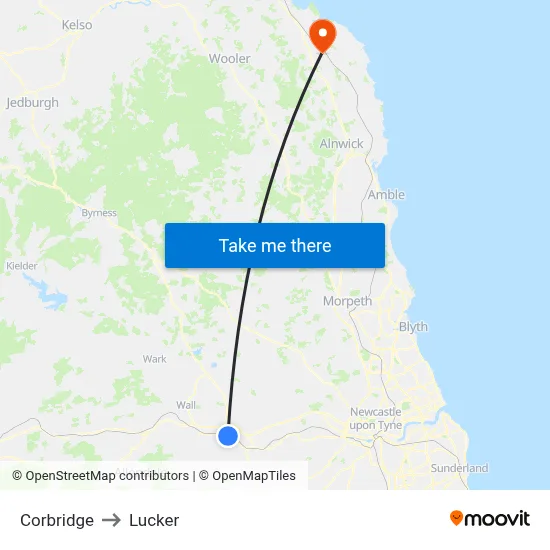 Corbridge to Lucker map