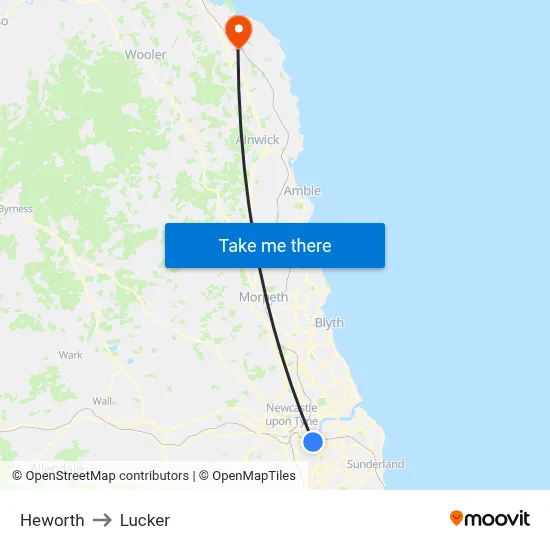 Heworth to Lucker map