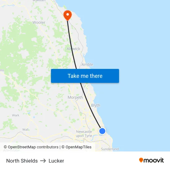 North Shields to Lucker map