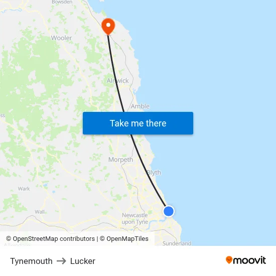 Tynemouth to Lucker map