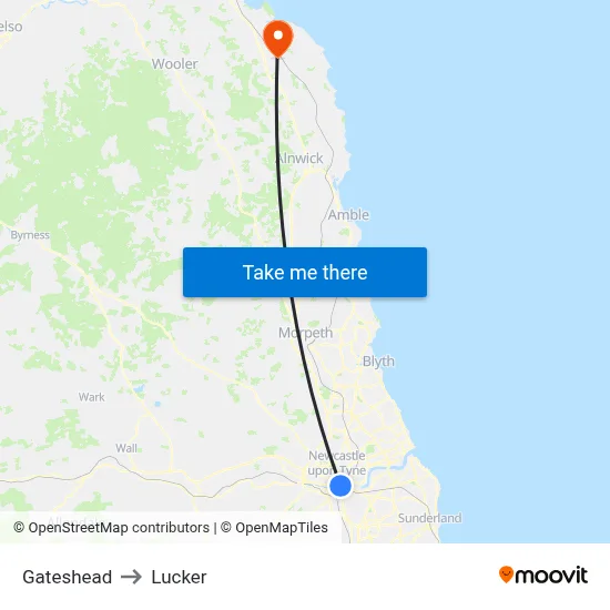 Gateshead to Lucker map