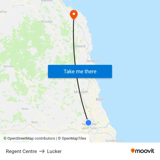 Regent Centre to Lucker map