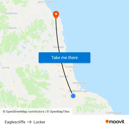 Eaglescliffe to Lucker map