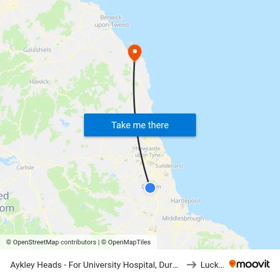 Aykley Heads - For University Hospital, Durham to Lucker map