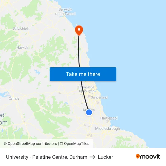 University - Palatine Centre, Durham to Lucker map