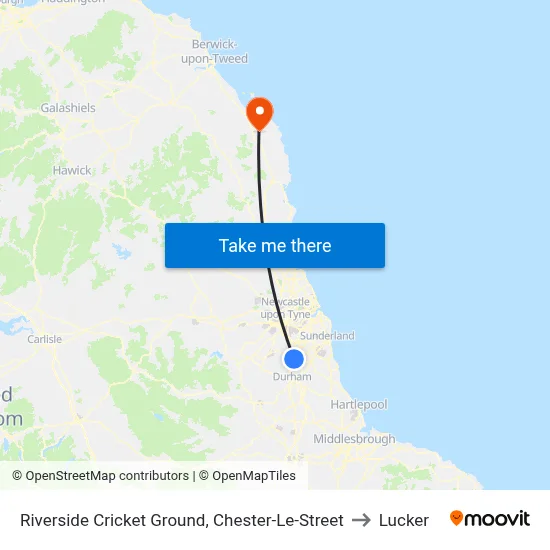 Riverside Cricket Ground, Chester-Le-Street to Lucker map