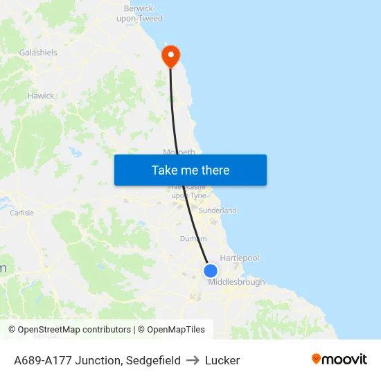 A689-A177 Junction, Sedgefield to Lucker map