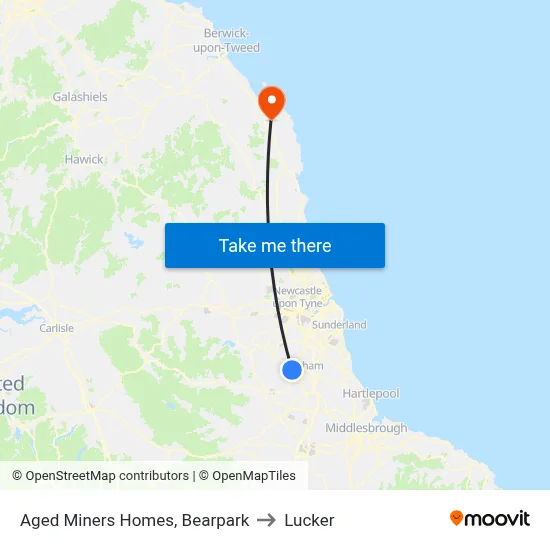 Aged Miners Homes, Bearpark to Lucker map