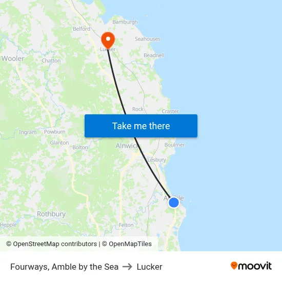 Fourways, Amble by the Sea to Lucker map