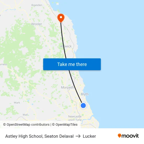 Astley High School, Seaton Delaval to Lucker map