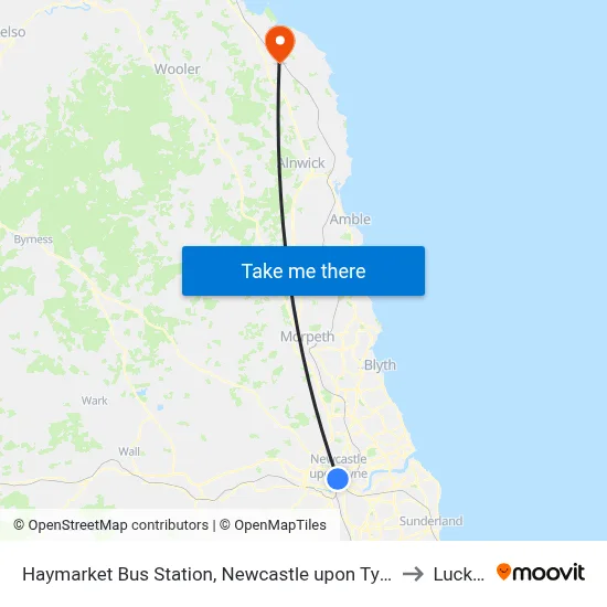 Haymarket Bus Station, Newcastle upon Tyne to Lucker map