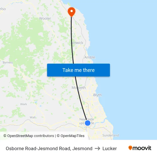 Osborne Road-Jesmond Road, Jesmond to Lucker map