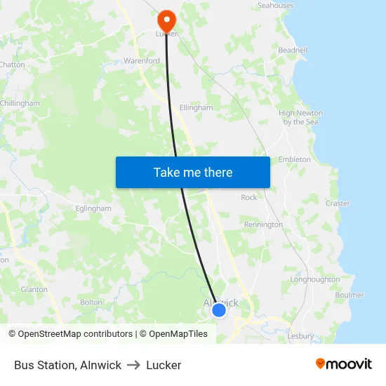 Bus Station, Alnwick to Lucker map