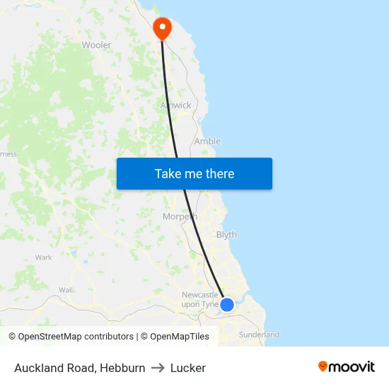 Auckland Road, Hebburn to Lucker map