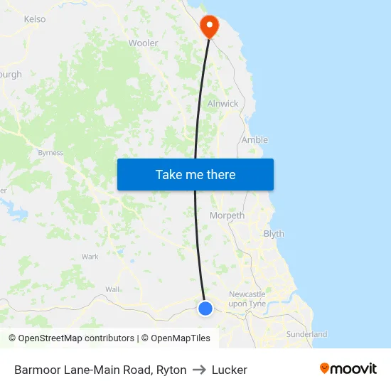 Barmoor Lane-Main Road, Ryton to Lucker map
