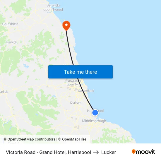 Victoria Road - Grand Hotel, Hartlepool to Lucker map