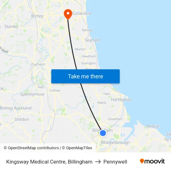 Kingsway Medical Centre, Billingham to Pennywell map