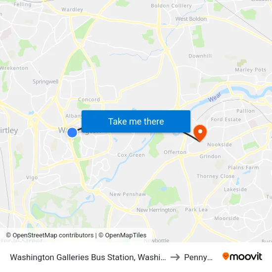 Washington Galleries Bus Station, Washington to Pennywell map