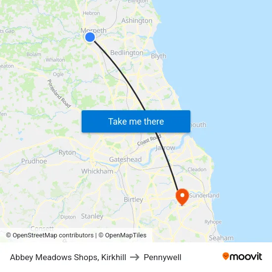 Abbey Meadows Shops, Kirkhill to Pennywell map