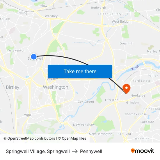 Springwell Village, Springwell to Pennywell map
