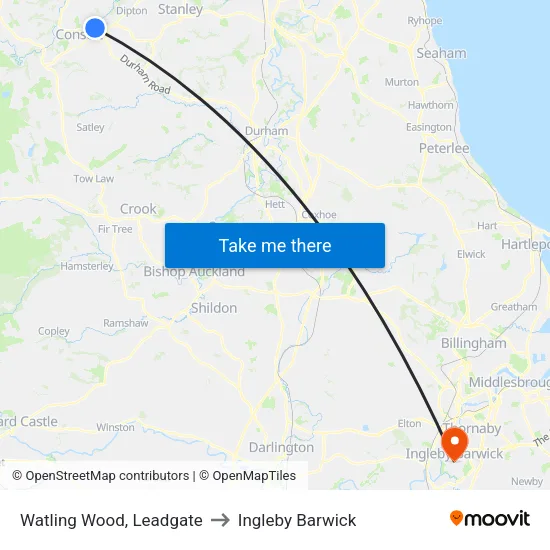 Watling Wood, Leadgate to Ingleby Barwick map