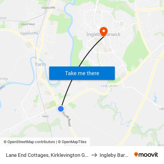 Lane End Cottages, Kirklevington Grange to Ingleby Barwick map