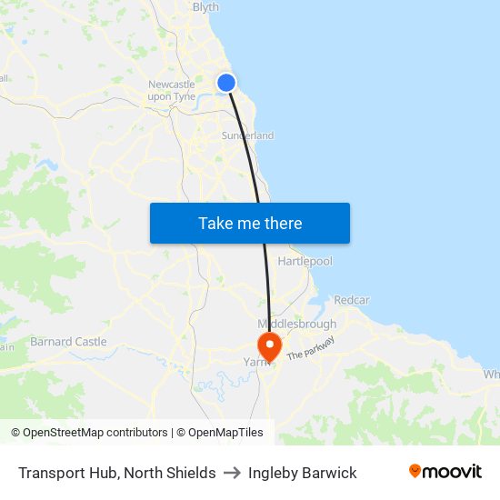 Transport Hub, North Shields to Ingleby Barwick map