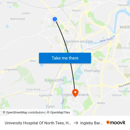 University Hospital Of North Tees, Hardwick to Ingleby Barwick map