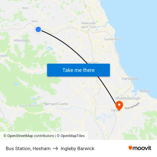 Bus Station, Hexham to Ingleby Barwick map