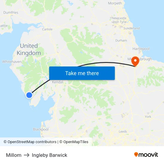 Millom to Ingleby Barwick map