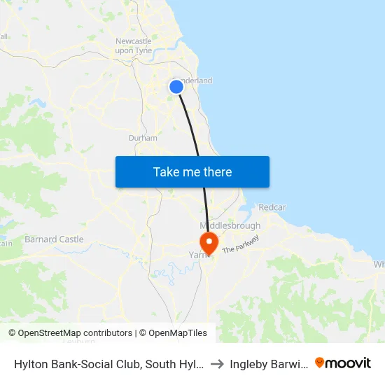 Hylton Bank-Social Club, South Hylton to Ingleby Barwick map