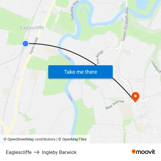 Eaglescliffe to Ingleby Barwick map