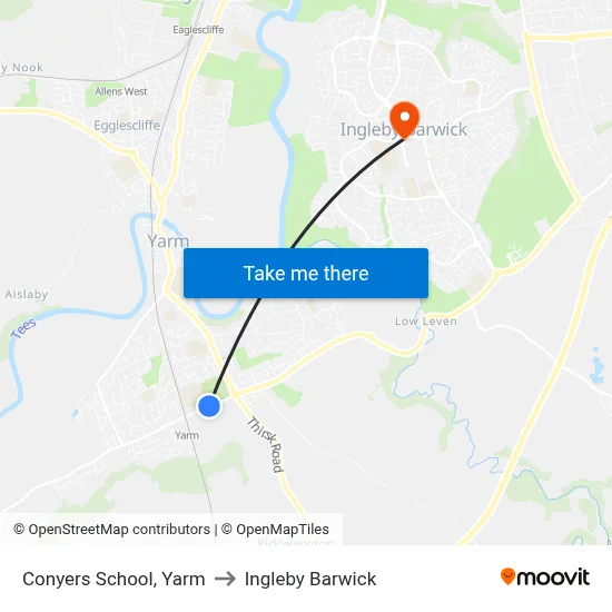 Conyers School, Yarm to Ingleby Barwick map