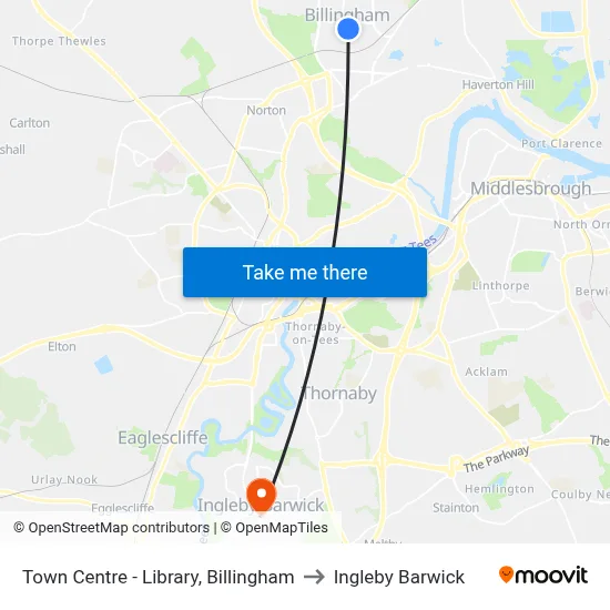Town Centre - Library, Billingham to Ingleby Barwick map