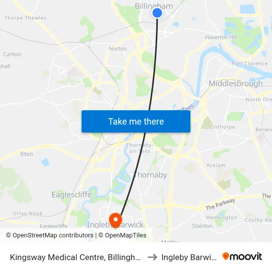 Kingsway Medical Centre, Billingham to Ingleby Barwick map