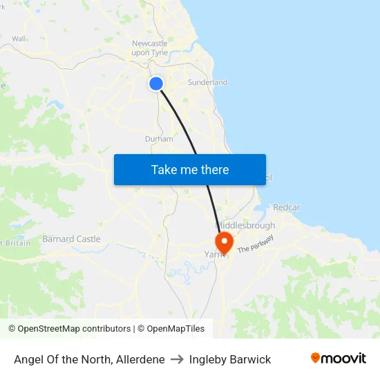 Angel Of the North, Allerdene to Ingleby Barwick map