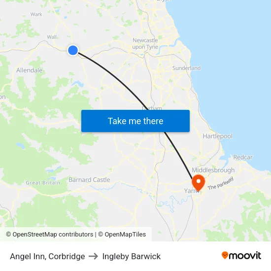 Angel Inn, Corbridge to Ingleby Barwick map