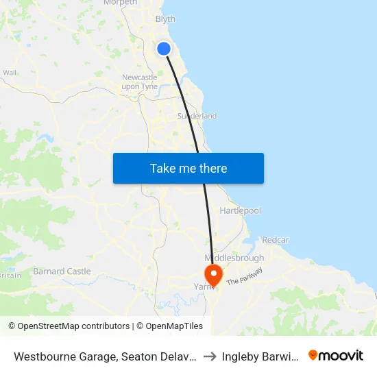 Westbourne Garage, Seaton Delaval to Ingleby Barwick map