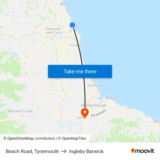 Beach Road, Tynemouth to Ingleby Barwick map
