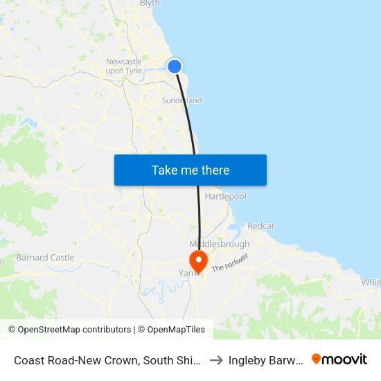 Coast Road-New Crown, South Shields to Ingleby Barwick map